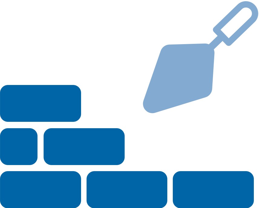 simple illustration of a brick wall and a trowel